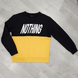 Bershka colorblock black yellow sweatshirt Nothing Slogan